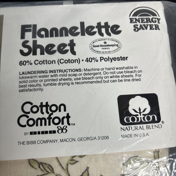 Vintage Cotton Comfort By BIBB Flannelette Sheet Double ( Full ) Fitted Sheet - Picture 4 of 7